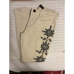Express Women's Ivory Embroidered Legging Jeans, Size 8, Mid Rise
